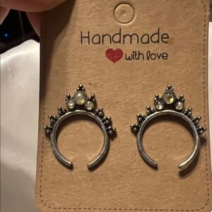 Silver and Gemstone Crescent Earrings